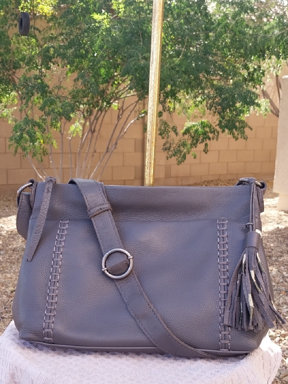 The Sak Melrose Zip Leather Crossbody Bag Slate